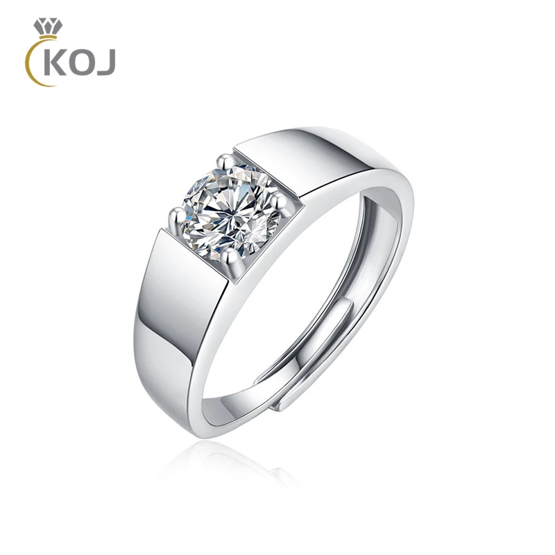 KOJ 1 Carat Moissanite Wedding Rings with certificate original For Men Women 925 Sterling silver Adjustable Engagement Wedding