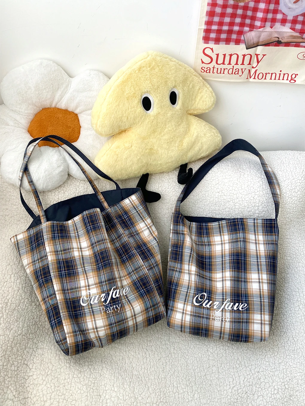 Холщовая сумка для студентов колледжа женская 2024 новая модная клетчатая на плечо