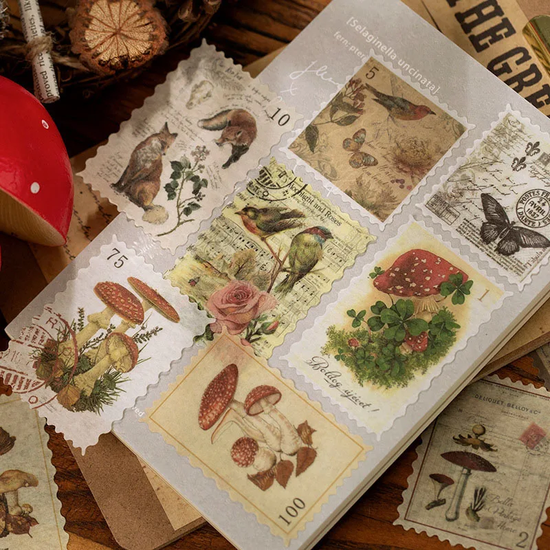 

60pcs/pack Washi Sticker Set Vintage Stationery Sticker Postmark Stamp Flower Animal DIY Decorative Label for Scrapbooking Album