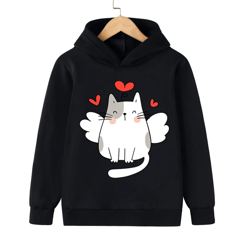 

Новинка 2022, детская одежда с мультяшным принтом кота, повседневные модные толстовки для мальчиков и девочек, разноцветные толстовки с длинным рукавом, Осенние Топы