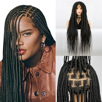 Natural Style Black Box Braided With Baby Hair 34 Inches Full Lace Wigs Natural Knotless Braiding Wig For Black Women New Wigs