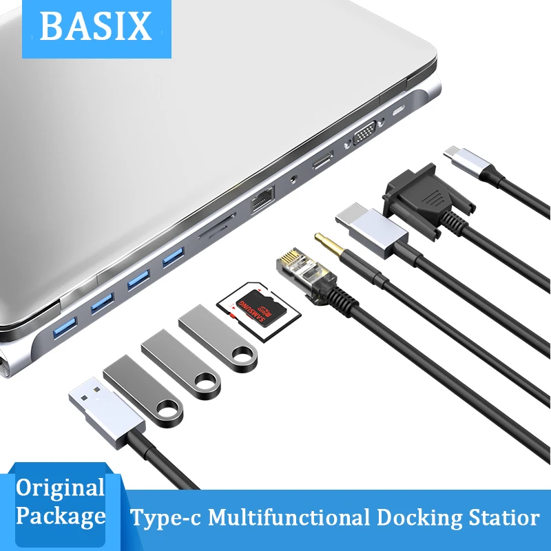 

14-In-1 Type C Hub Dock station USB C to HDMI-compatible VGA Lan USB 3.0 Ports SD/TF Card Reader USB-C PD HUB for MacBook Pro