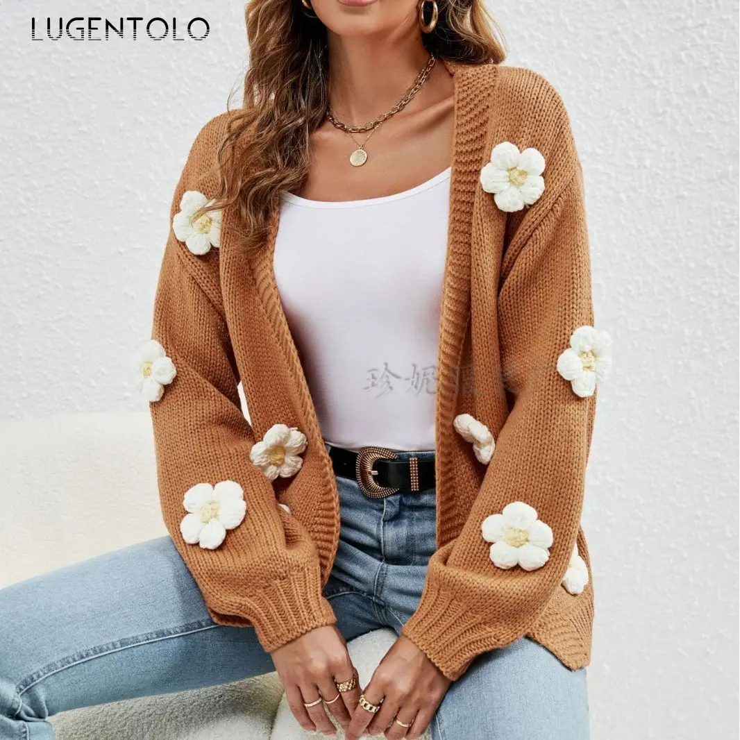 

Женский трикотажный кардиган, Повседневная Элегантная короткая одежда с V-образным вырезом, Осень-зима 2023