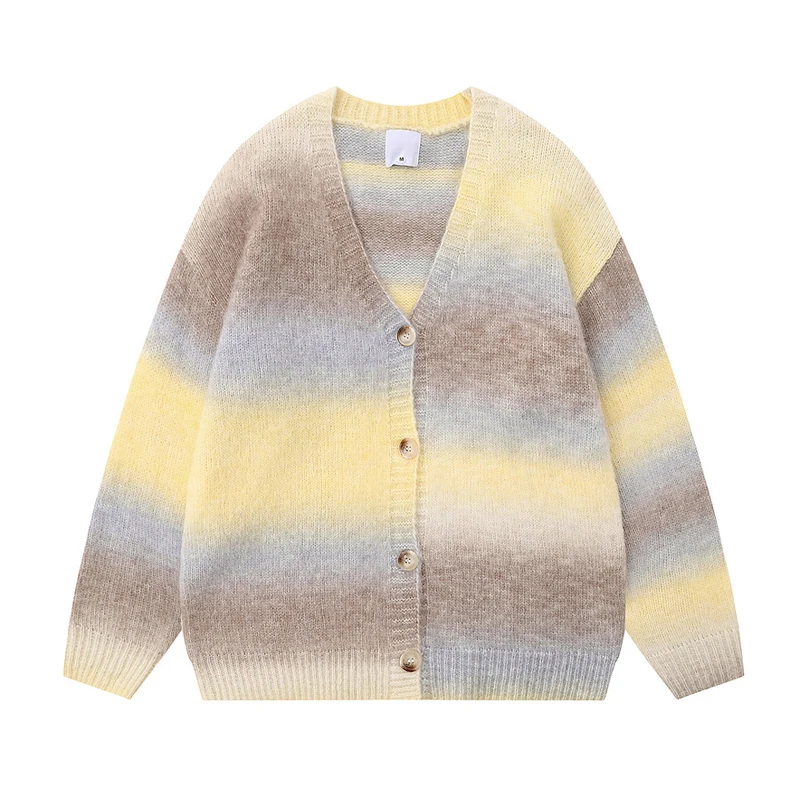 Зимний градиентный мужской кардиган с v-образным вырезом однобортный модный