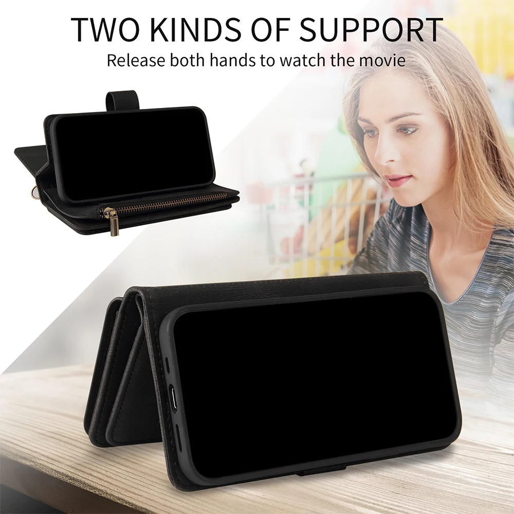 Кожаный чехол-бумажник для Xiaomi Poco F4 GT M4 M3 12 11 10T Lite Redmi A1 Note 10 9 Pro Max K40 на молнии