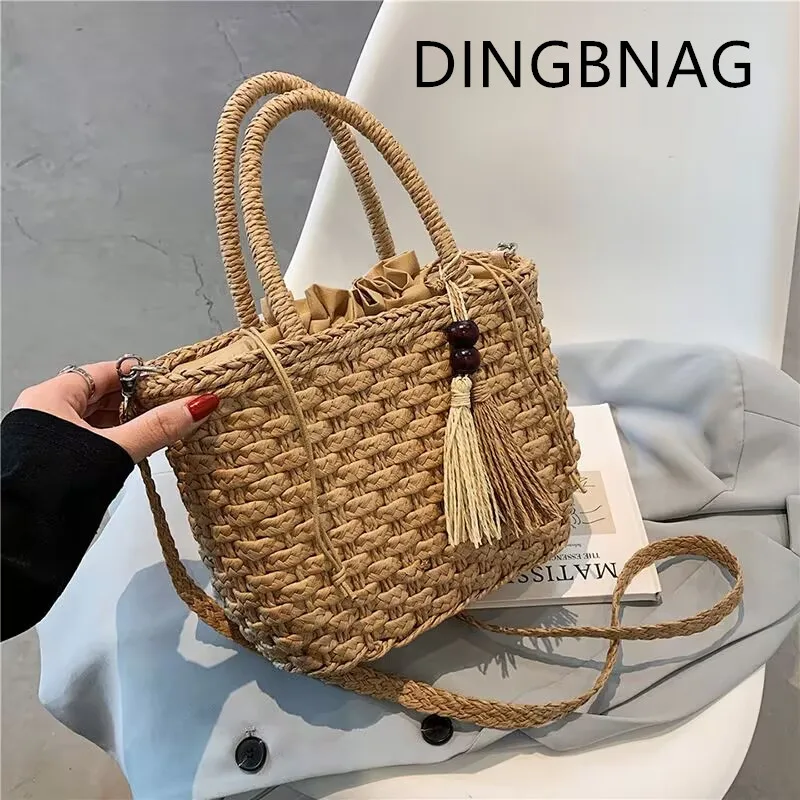 

Fashion Tassel Straw Handbag Summer New Hand-Woven Rattan Bag Woven Purse Wicker Beach Bag Bohemia Shoulder Crossbody Bags