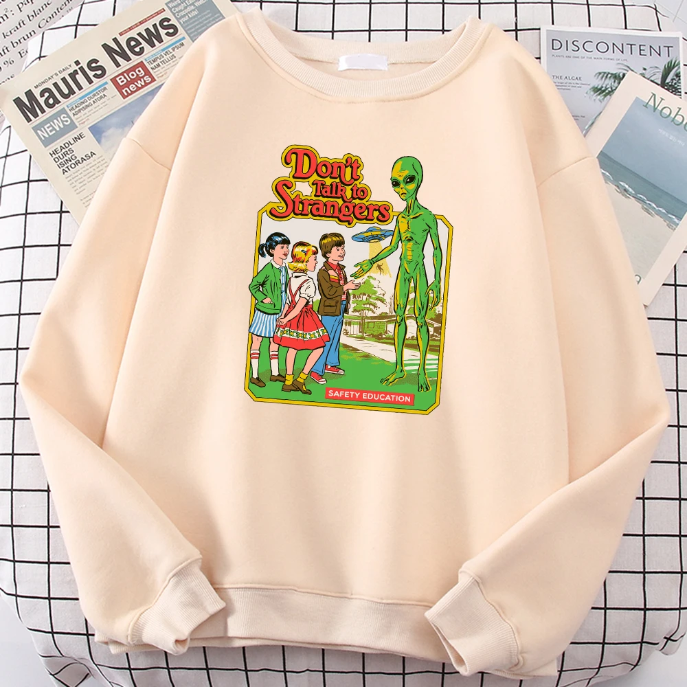 

Don'T Talk To Strangers Printed Womens Sweatshirt Fashion Loose Hoodie Vintage Fleece Warm Hoodies Autumn Crewneck Women Clothes