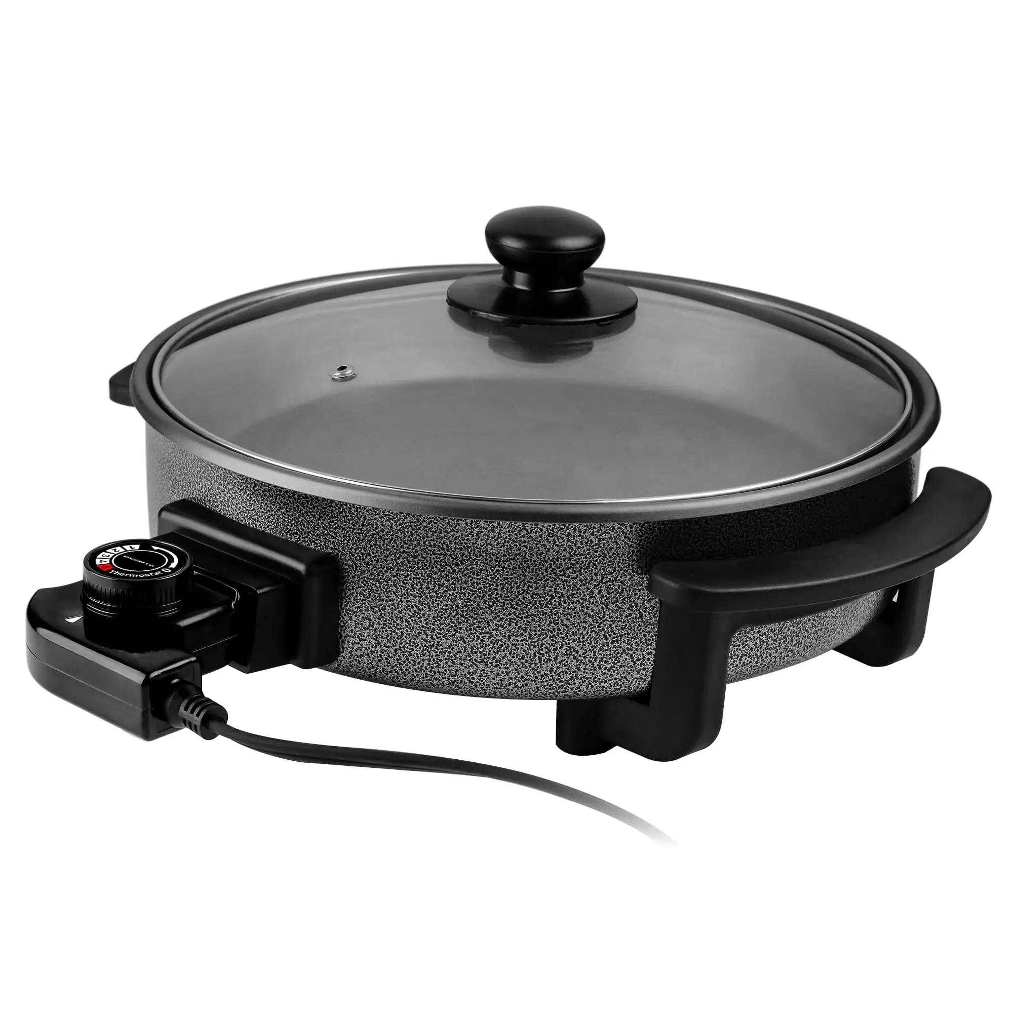 

Electric Skillet with Nonstick Coating and Glass Lid, 12 Inch Portable Kitchen Countertop Cooking Pan, Adjustable Temperature Co