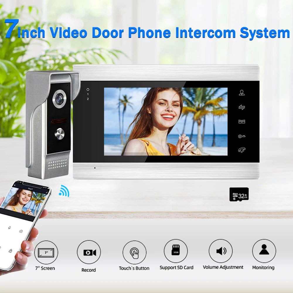 

TUYA APP Home Intercom System Wireless WiFi Smart IP Video Doorbell with 7 Inch 1080P Wired Monitor 1200TVL Doorbell Camera
