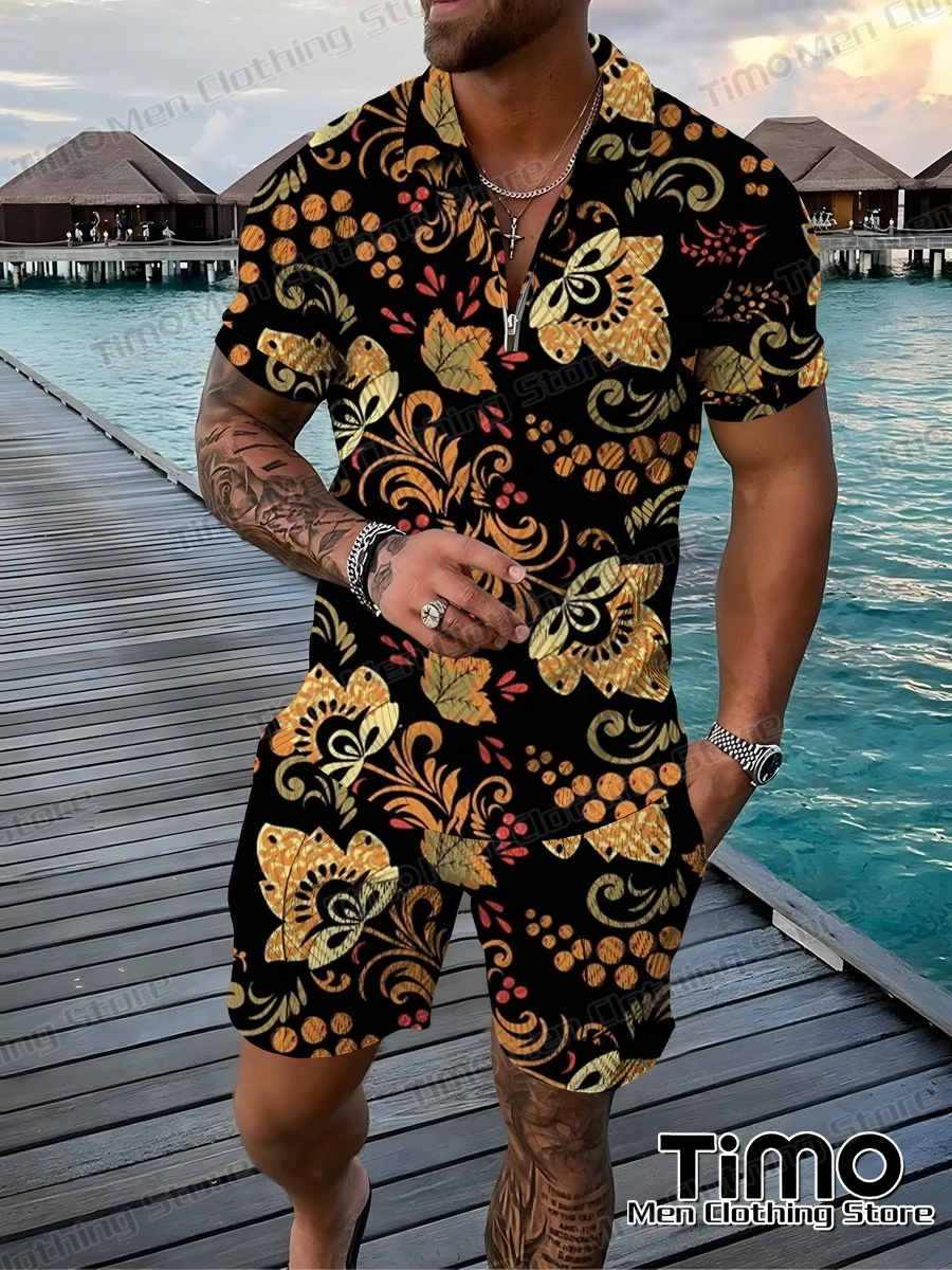 2023 New Men Tracksuit Set Vintage Luxury Polo Shirt+Shorts Suit 2-Piece High Quality Fashion Casual Men Polo Collar T-shirt