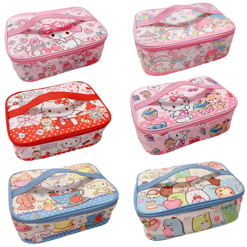 

Kawaii Cartoon Anime My Melody Cinnamoroll Hellokittys PU Bag Cute Picnic Bag Thermal Breakfast Box Handbag Zipper Lunch Box