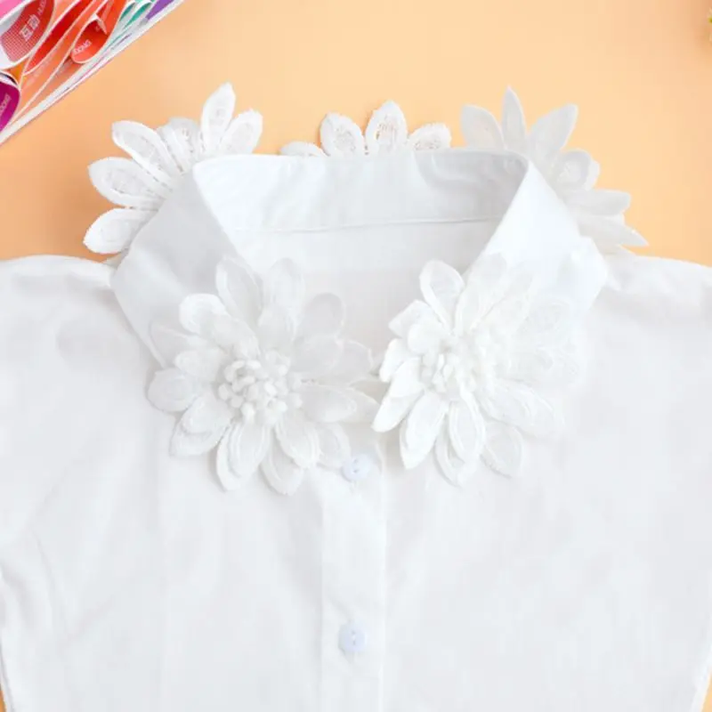 

Накладной воротник с цветочной аппликацией и вышивкой ручной работы для женщин и девочек, классический однотонный съемный шифоновый ворот...