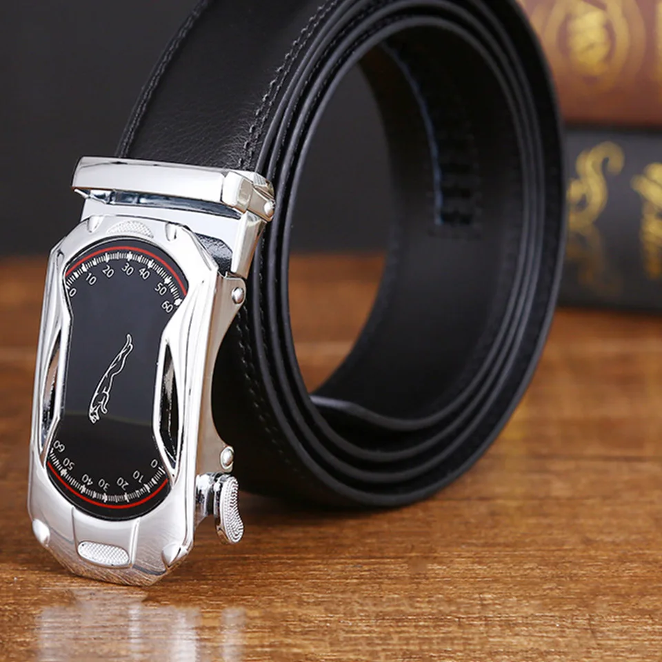 Fashionable New Cowhide Men's Belt Luxury Brand Design Daily Versatile Alloy Automatic Buckle Leather Lychee Pattern Belt A2919