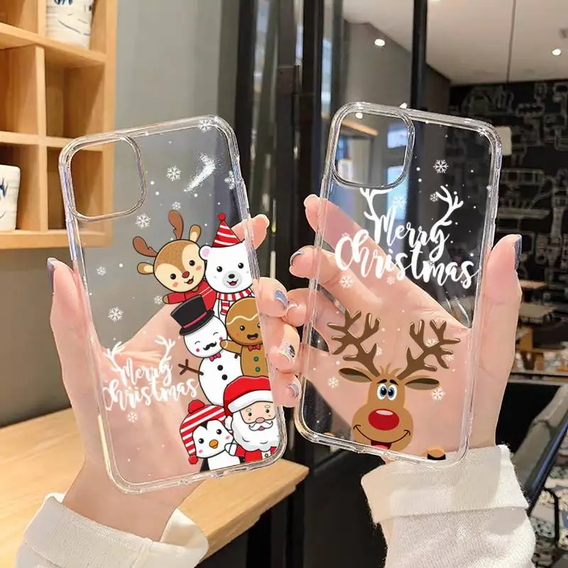 

New Year Merry Christmas Phone Case For iphone 13 14 12 11 8 7 plus mini x xs xr pro max Transparent