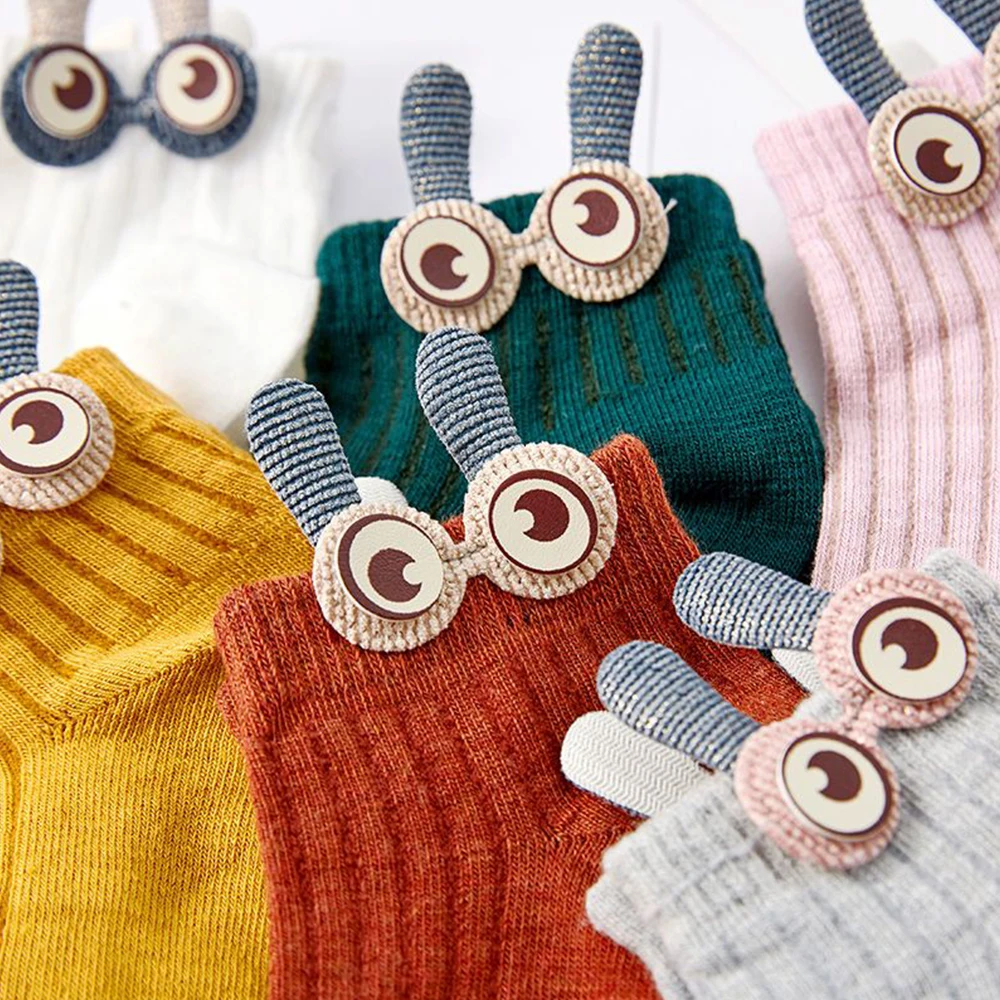 4Pairs White Socks Women Cute Socks Polyester Fashion Pink Woman Kawaii Eye Solid Color Relaxed Soft Breathable Crew Socks Gift