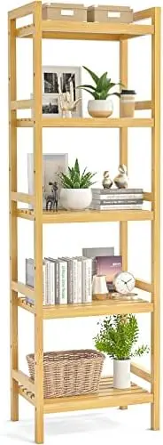 

Bookshelf, 5-Tier Narrow 55.9\u201D Adjustable Book Shelf Bookcase Bathroom Shelves Freestanding Storage Stand for Living Room,