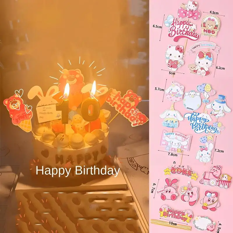 

Kawaii Sanrios Hello Kitty Cake Decoration Set New Cinnamoroll Cartoon Candle Plug-In Party Supplies Dessert Accessories Sticker