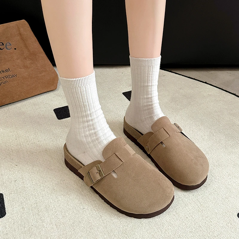 Мюли женские из искусственной замши винтажные шлепанцы на плоской подошве