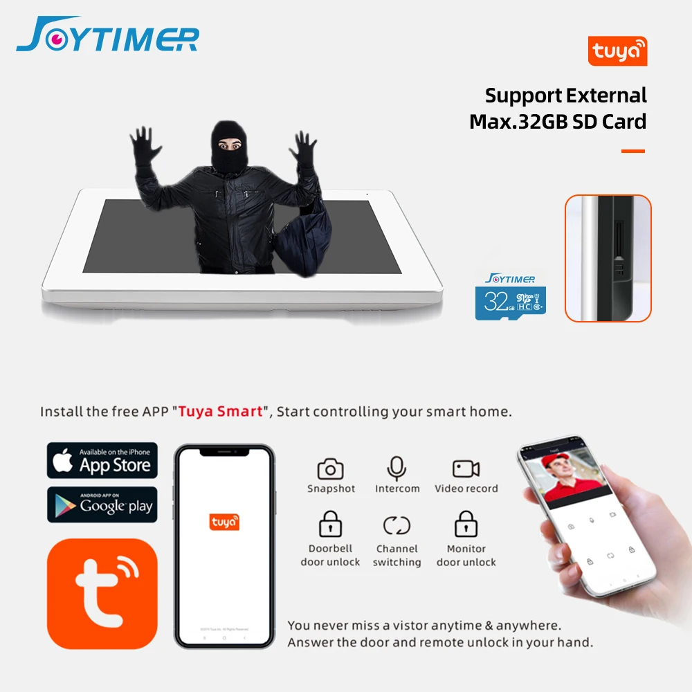 Купить Умный видеодомофон Joytimer, 10 дюймов, Wi-Fi, домофон для квартиры, виллы, AHD, дверной звонок, полный сенсорный экран