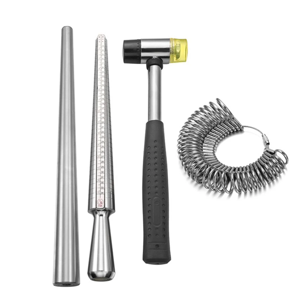 

1set Mudder Ring Sizer Mandrel Handle Hammers Ring Sizer Set For Jewelry Making Tools Rubber Hammer Mandrel Measuring Tool