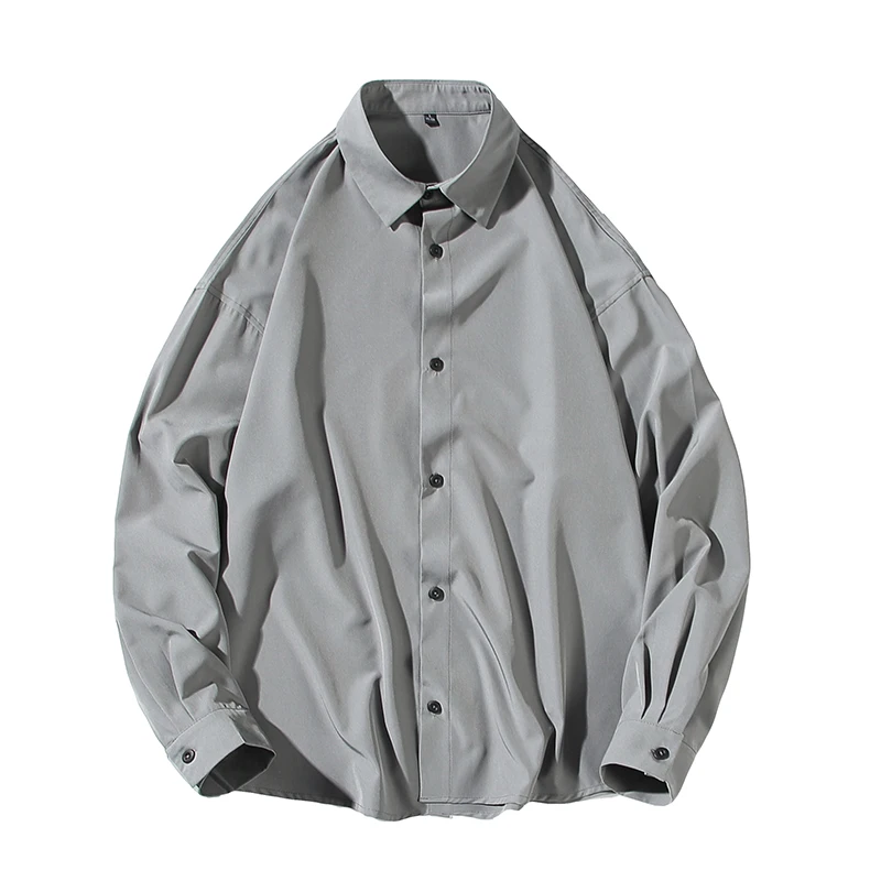 EOENKKY/Lce Silk Black Solid Color Shirt Men's Loose Casual Long-Sleeved Cardigan Fashion Spring and Summer Shirt BoysClothes