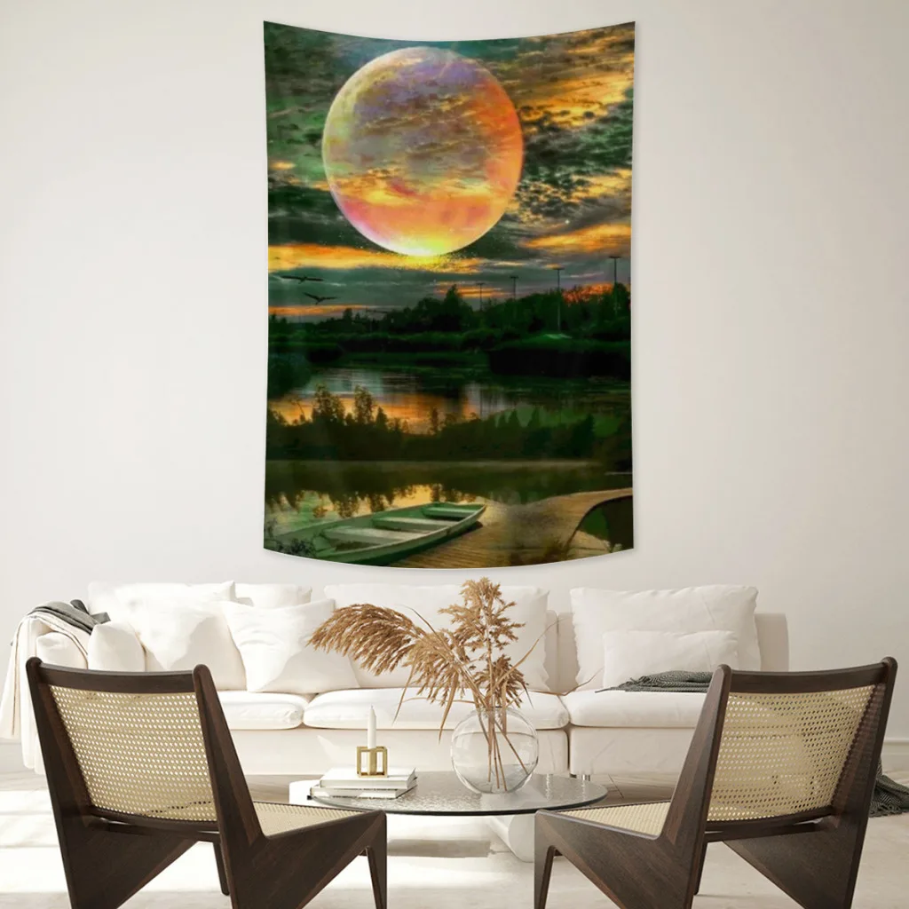 

Moon-landscpae-large Printed Wall Tapestry Wall Hanging Bohemian Tapestries Mandala Aesthetic Home Decor