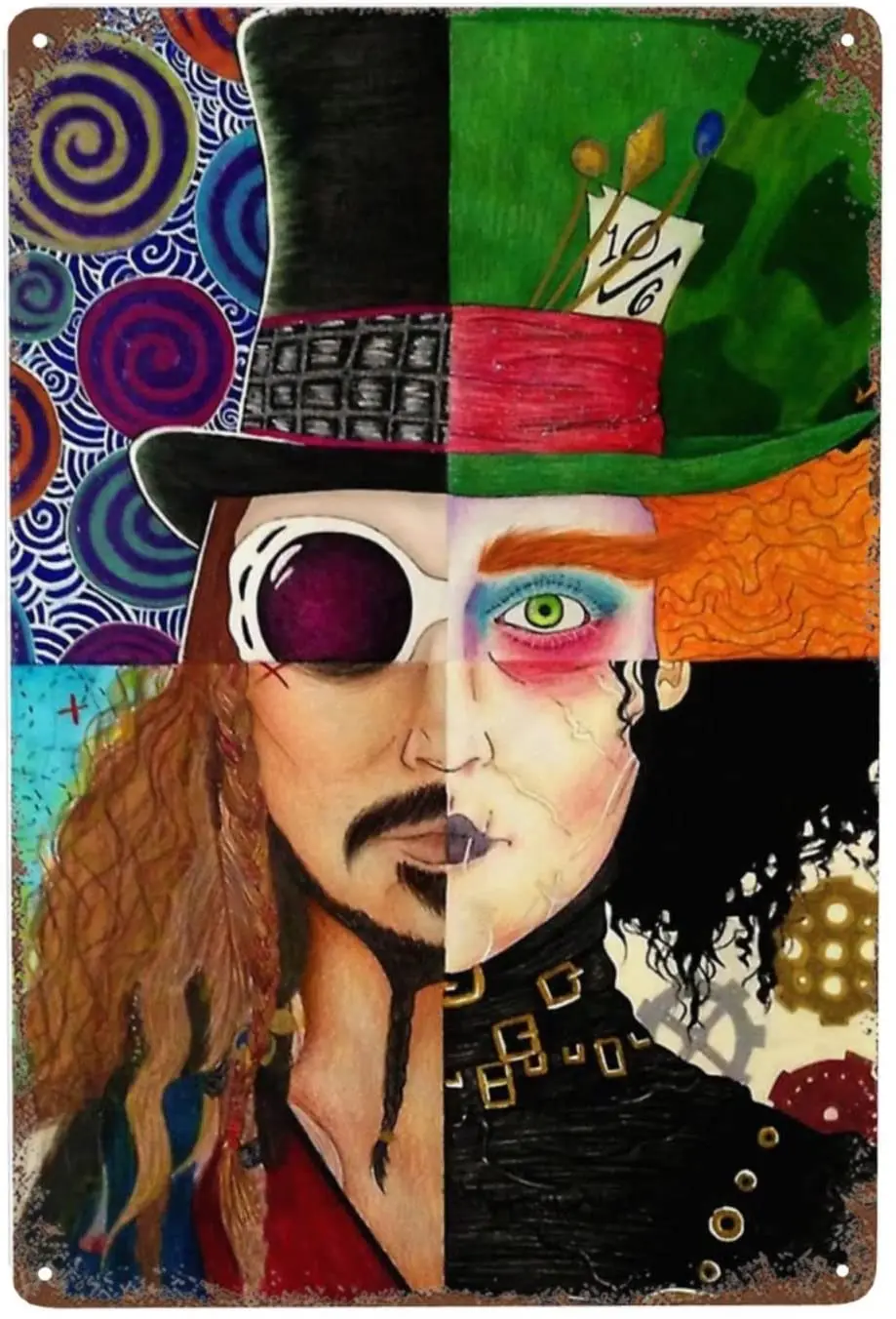 Классические винтажные металлические жестяные знаки персонажи фильмов коллаж