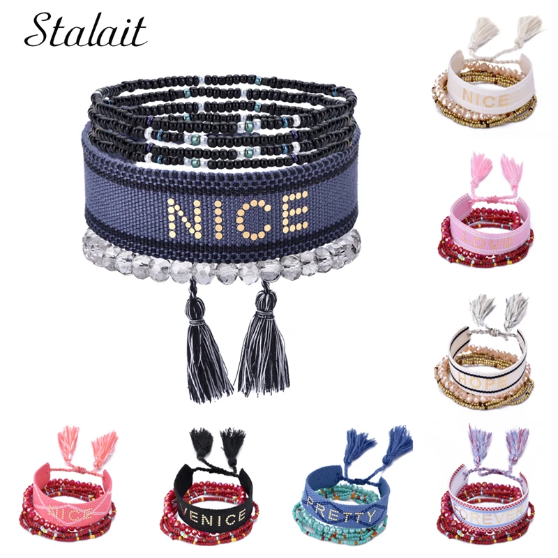 

Fashion Rope Braided Bracelet for Women Men Boho Adjustable Beaded Friendship Bracelet Handmade Sequin Letters Tassel Jewelry
