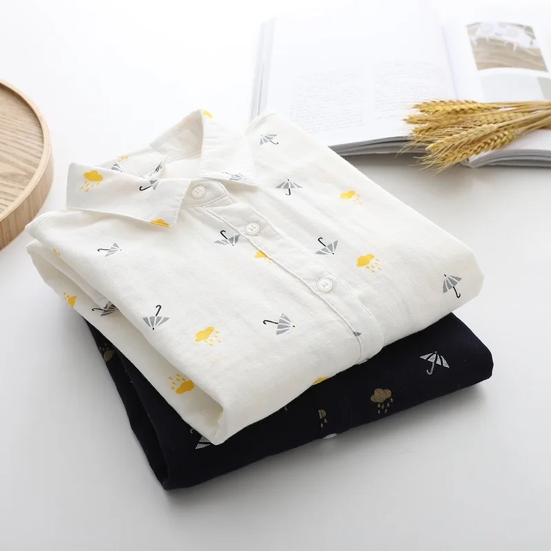 

Korean style clothes women 2023 shirts and blouses female autumn spring white navy blue umbrella embroidery tops women blouse