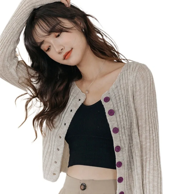 

Женский вязаный кардиган с V-образным вырезом, повседневный свободный однотонный кардиган в Корейском стиле для офиса, осень-весна
