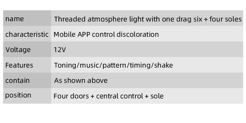 

APP Colorful Voice-activated Light Foot Light LED Car Atmosphere Light Without Threading 6 Light Sources + 4 Foot Soles For Car