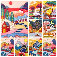 cartoon cute colored landscape 5d diy diamond painting tree house mountain moon mosaic picture with rhinestone cross stitch kit