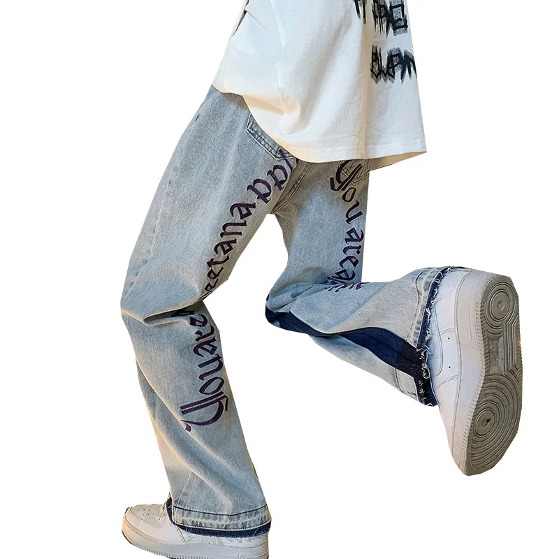 Y2k Emo Men Fashion Casual Harajuku Streetwear Alt Hip Hop Jeans Fairy Grunge Straight Trousers Wide Leg Denim Pants Clothes
