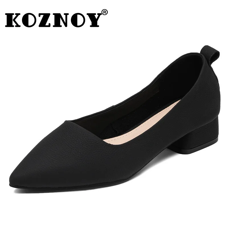 

Koznoy 3.5cm Retro Concise Genuine Leather Autumn Spring Summer Comfortable Women Soft Soled Casual Leisure Shallow Slipon Shoes