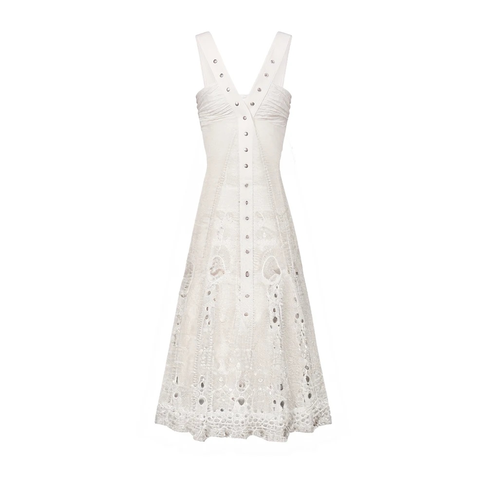 

MS Lace Cut Flower Button Shoulder Strap Dress #wfms6382