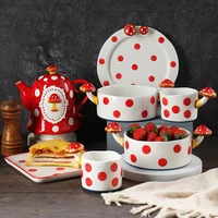 mushroom ceramic tableware set childrens household dishes cup cold kettle fairy cute hand painted kitchen dinnerware