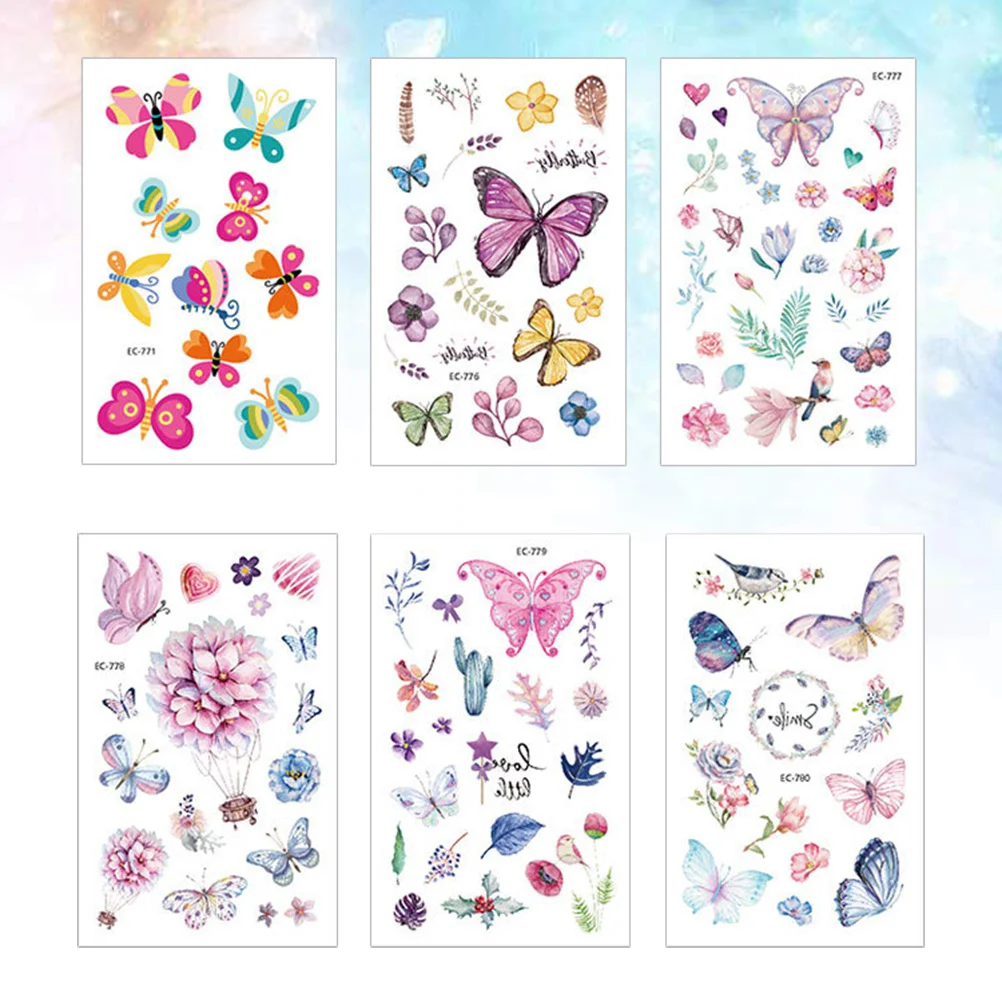 

6PCS Eco-friendly Tattoo Stickers Tattoo Body Stickers Butterfly Tattoo Stickers for Party Decoration