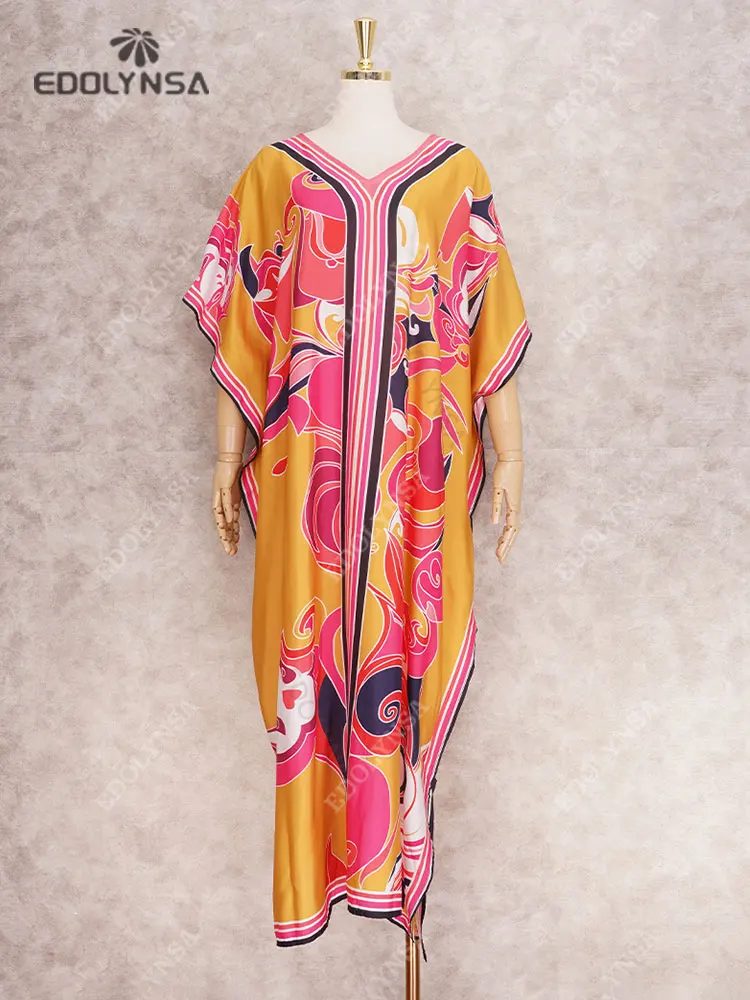 Длинный кафтан в богемном стиле накидки для бикини с принтом сексуальное