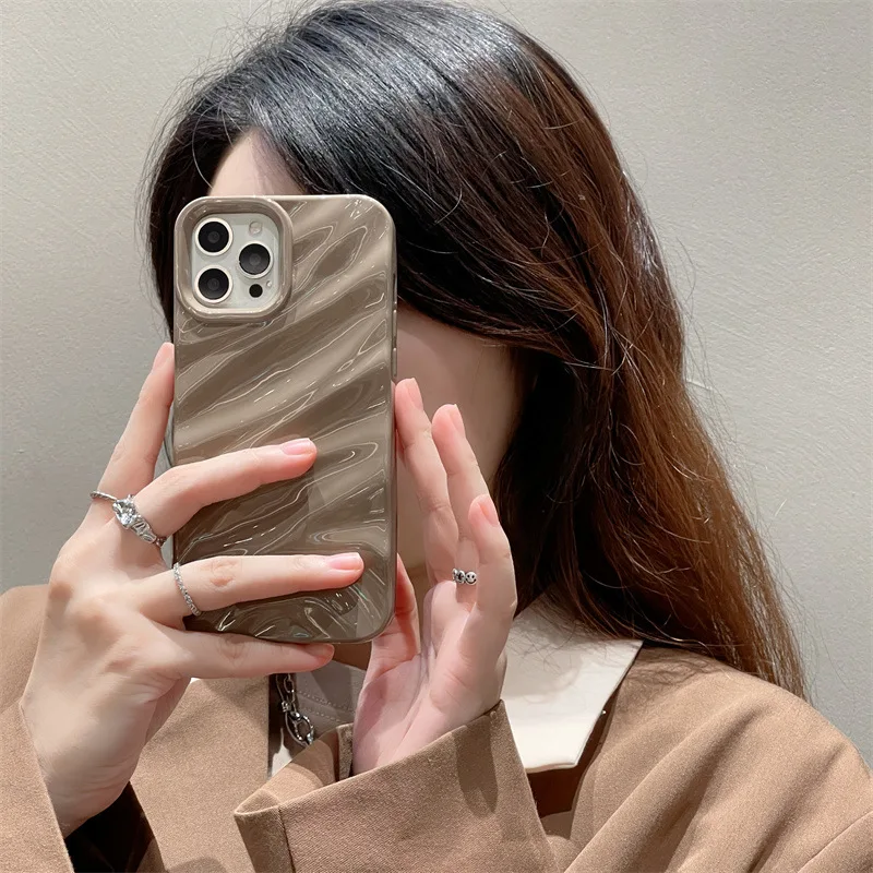 

Silk pattern milk coffee color Phone Case For iphone 14 13 12 11 Pro Max X XR XSMAX 7 8 Plus SE TPU Case Cover new products