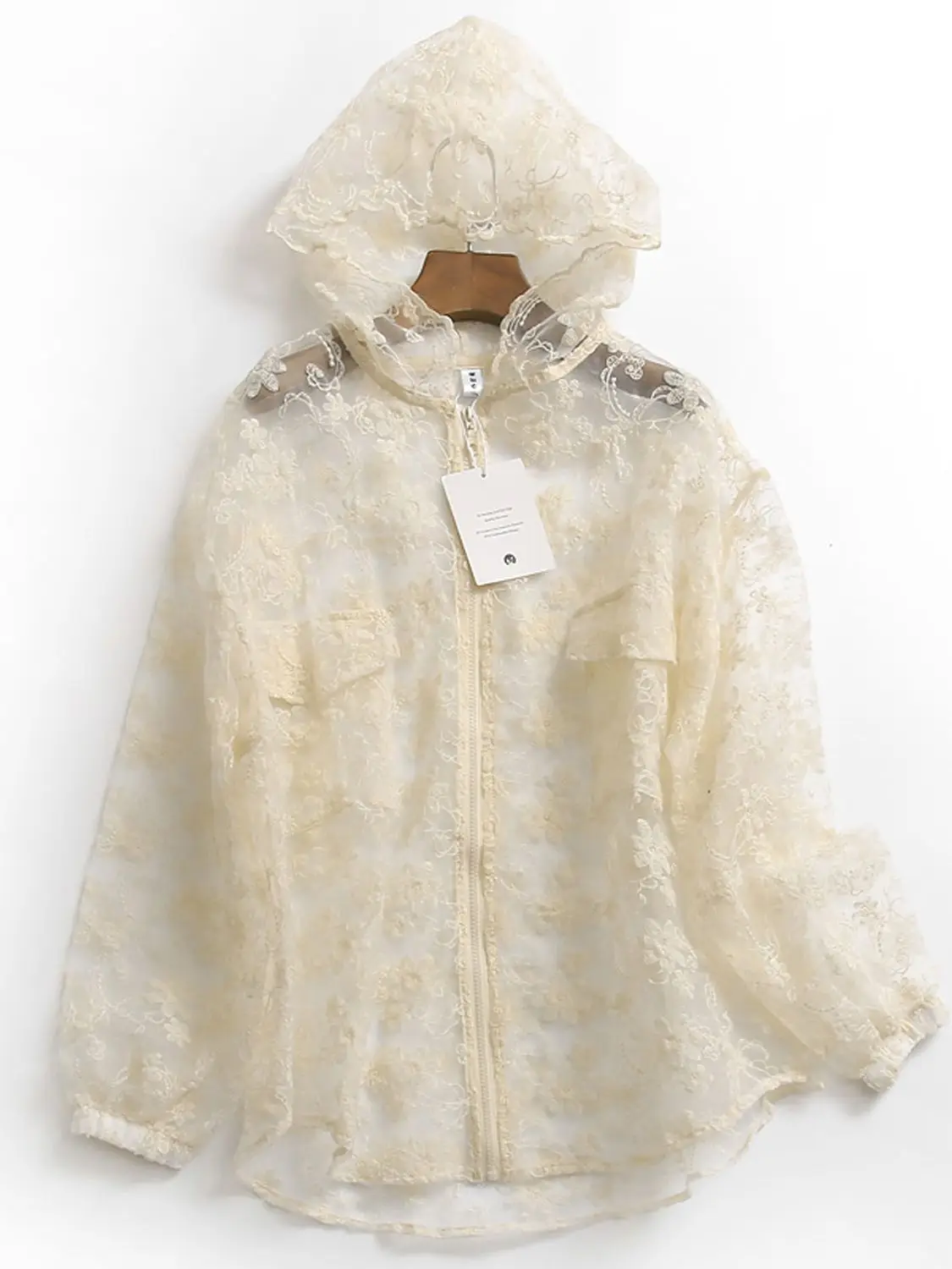 

Women's Thin Hooded Lace Sun Protection Clothes Spring Summer Long Sleeve Jacket