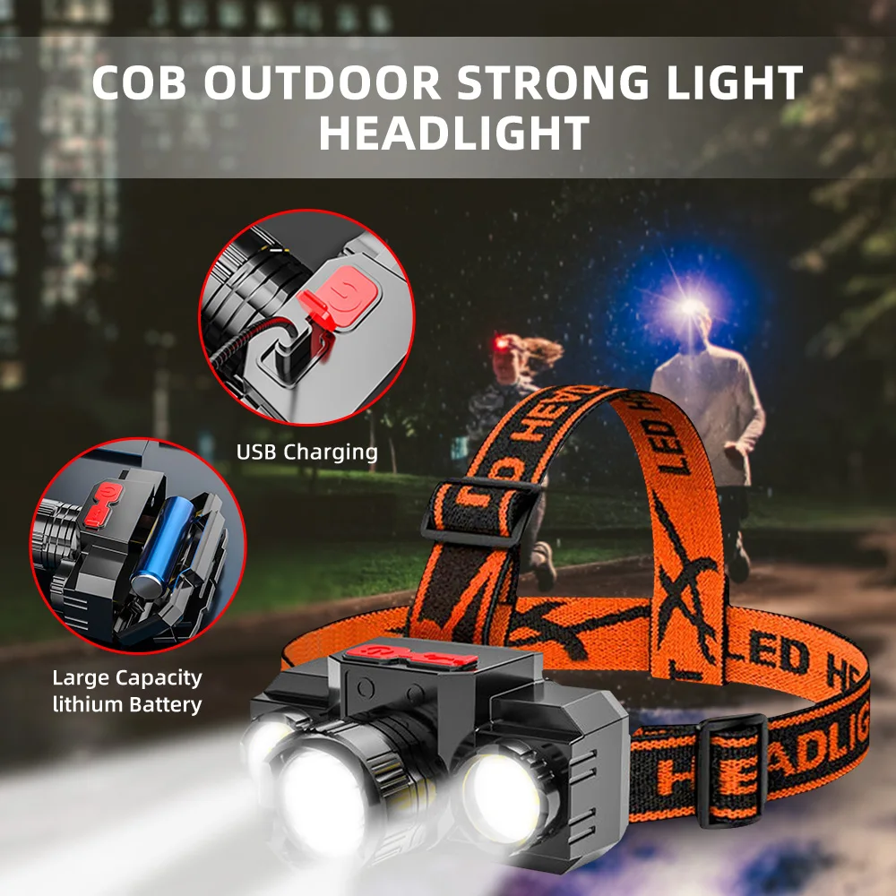 

LED Headlamp Outdoor Lighting Cob Mini USB Rechargeable Head-mounted Lamp Glare Miner Lamp Small Head Lamp