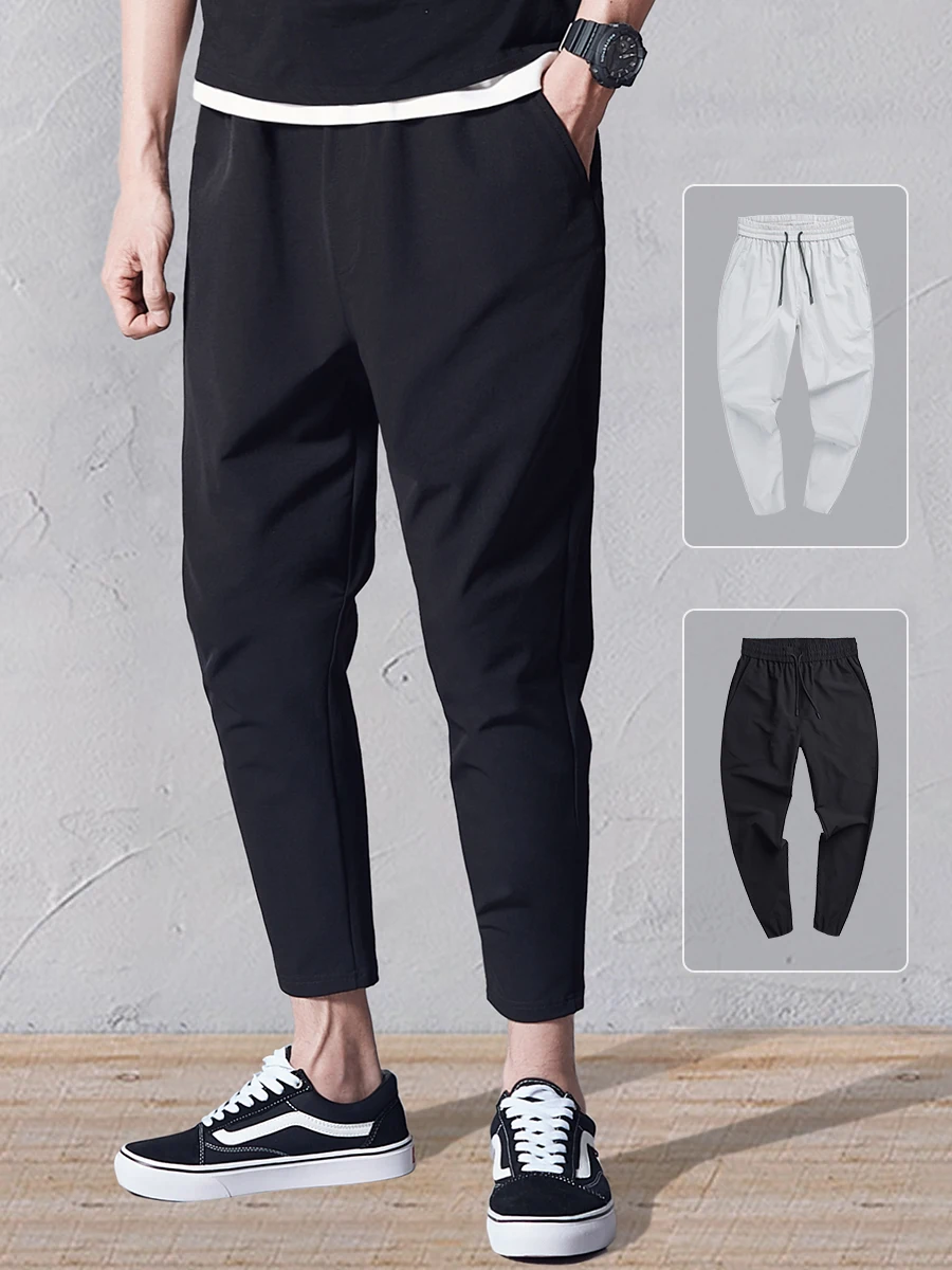 Cropped Pants Loose Summer Skinny Casual Men's Woven Quick-Drng Trendy Spring and Autumn Ice Silk Harem