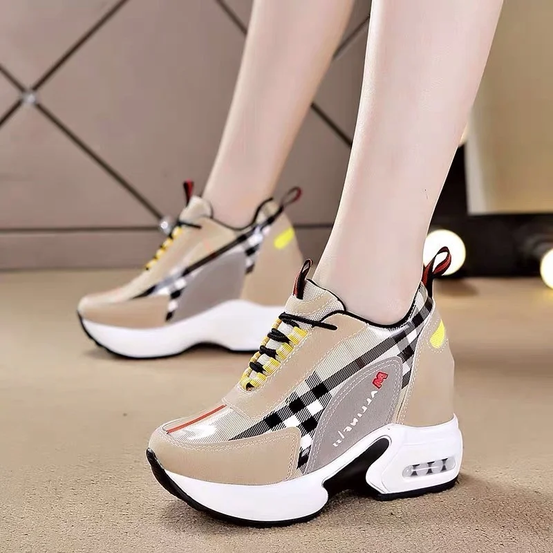

Summer Women High Heels Platform Wedge Casual Shoes Fashion Breathable Chunky Sneakers Women's Inner Height Increasing Shoes