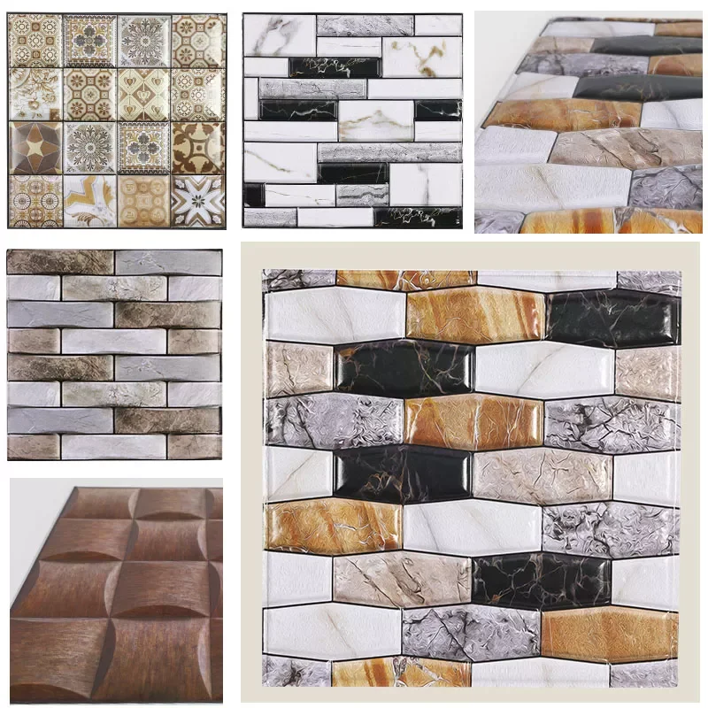 

NEW 3D Wall Sticker Marble Pattern PVC Waterproof Self-Adhesive Wall Paper 30x30cm Brick Grain Bathroom Wall Stickers
