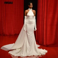 fivsole pearls high neck sexy mermaid wedding dresses 2022 for women zipper robe de mariage classic bride gown custom made