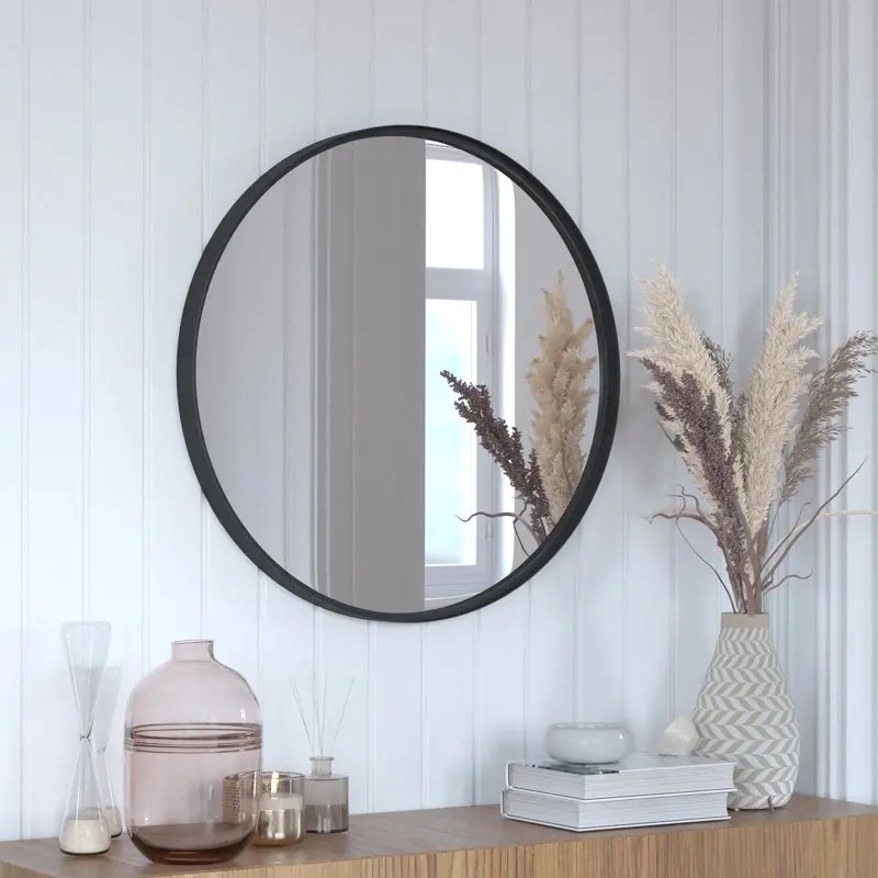 

for Bedroom and Bathroom Decoration Gorgeous 27.5" x 27.5" Black Modern Wall-Mounted Mirror, Ideal for Bedroom and Bathroom Deco