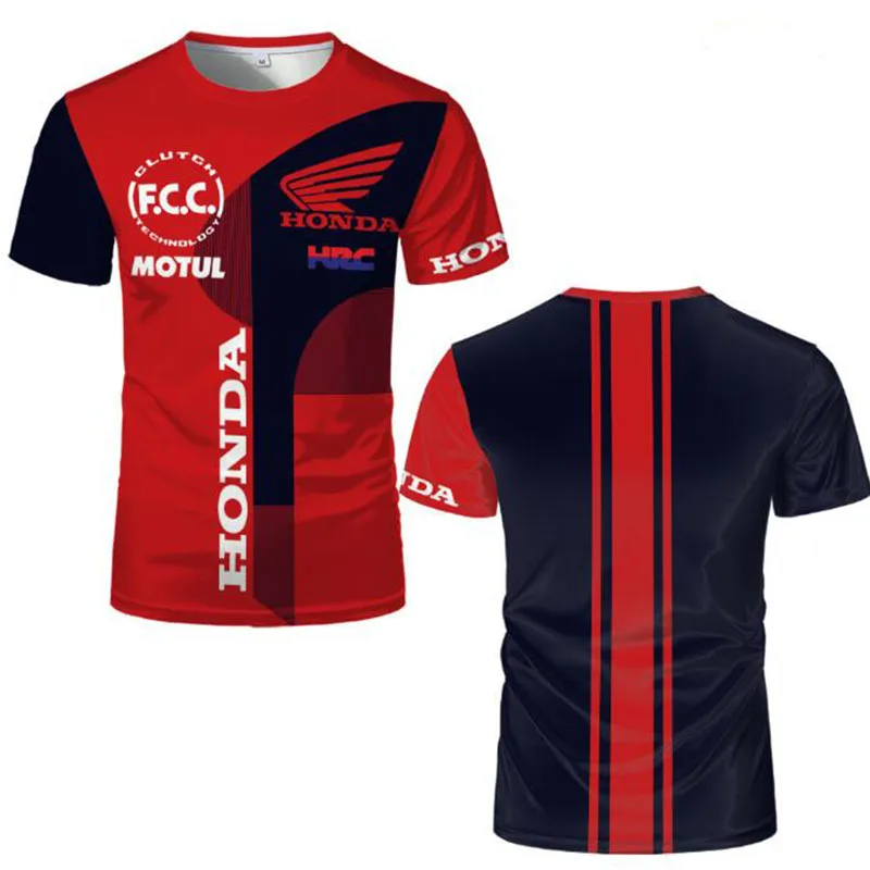 

Футболки для езды на мотоцикле Honda Racing, уличная одежда с 3D принтом для мужчин и женщин, Спортивная повседневная футболка с круглым вырезом, М...