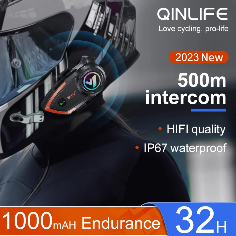 

QINLIFE Y80 2X Bluetooth Motorcycle Helmet Intercom Headset with 500M BT Interphone Communicator for 2 Riders Waterproof 1Pcs