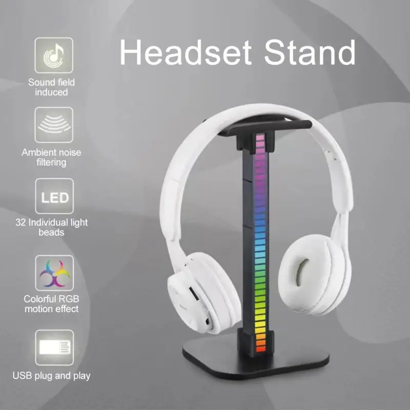 Computer Gaming Headset stand Headphone Table Display Stand Hanger With RGB Rhythm Light USB Ports Headphone Stand Accessories 1