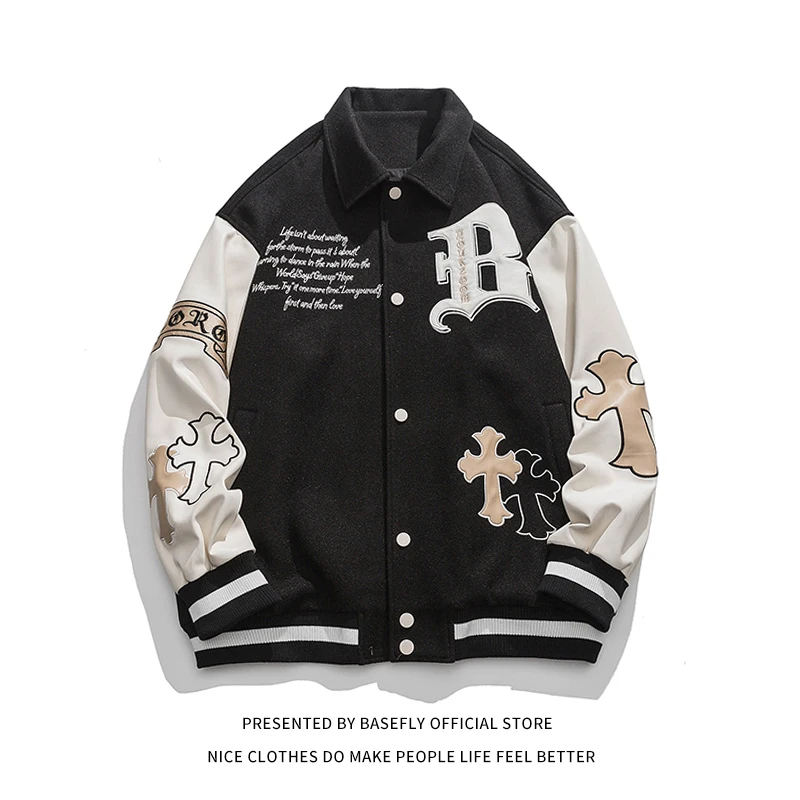 

Letterman B Embroid High Street Stadium Award Patchwork Men Baseball Bomber Jacket Unisex Women Varsity University Coat Couple